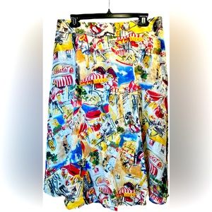 Vintage Liz Claiborne 100% Linen Novelty Print Cityscape Cafe Scene Skirt Sz 12